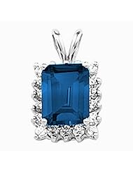 14K White Gold Emerald Cut Chatham Created Sapphire and Diamond Pendant -- LIFETIME WARRANTY