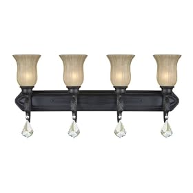 Yosemite Home Decor 83194-4SS Jessica Four Light Bath Vanity with Egyptian Crystals and Brown Cyan Glass in Sierra Slate Finish, 36" x 13.75"