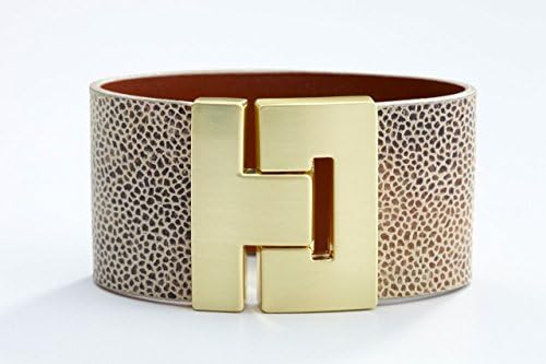 Odet Wide Handmade Genuine Leather Bracelet Beige StingRay Style in Gold/Silver Buckle Finish for Women