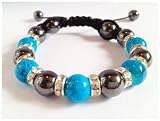 Blue Mottel Effect Glass Beads Shamballa Style Bracelet