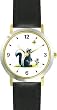 Skunk, Butterfly & Flower Cartoon - JP Animal - WATCHBUDDY&reg; DELUXE TWO-TONE THEME WATCH - Arabic Numbers - Black Leather Strap-Size-Large ( Men's Size or Jumbo Women's Size )