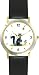 Skunk, Butterfly & Flower Cartoon - JP Animal - WATCHBUDDY&reg; DELUXE TWO-TONE THEME WATCH - Arabic Numbers - Black Leather Strap-Size-Women's Size-Small