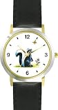 Skunk, Butterfly & Flower Cartoon - JP Animal - WATCHBUDDY&reg; DELUXE TWO-TONE THEME WATCH - Arabic Numbers - Black Leather Strap-Size-Women's Size-Small