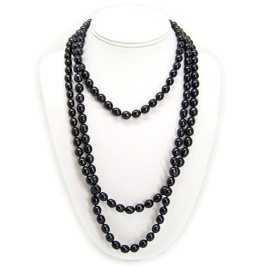 HinsonGayle Glamour Collection Handpicked 7-10mm Black Cultured Rice Pearl Rope Necklace