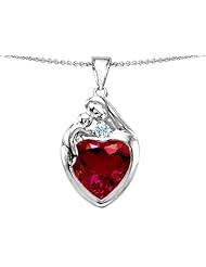 Original Star K (tm) Large Loving Mother With Child Family Pendant With 12mm Heart Created Ruby in .925 Sterling Silver