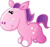 Children's Wall Decals - Cute Baby Pink, Purple Cartoon Pony - 12 inch Removable Graphic