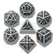 Q-Workshop Polyhedral 7-Die Set: Carved Skull Dice Set (White and Black)