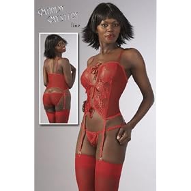 - 	 Red Hot Cami Top Stockings & Thong UK Size 8 to 14 Inclusive