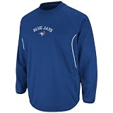 MLB Men's Toronto Blue Jays Long Sleeve Crew Neck Thermabase Tech Fleece Pullover by Majestic (Pro Royal/Pro White, Small)