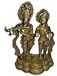 Krishna Radha Brass Sculpture Standing on Floral Base Spiritual Yoga Statue