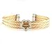 Sterling Silver Flower with Diamonds Bangle and Stainless Steel Cable