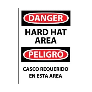 ESD651RB - Danger Hard Hat Area Graphic Bilingual 14" X 10" .050" Rigid Plastic