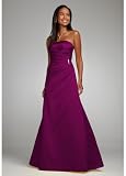David's Bridal Bridesmaid Dresses Satin Strapless Gown with Side-Drape and Brooch Style F44079, Sangria, 24
