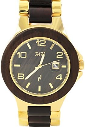 Men's Wooden Watch Sandalwood Gold-Tone Date Quartz Handmade Wood Watch