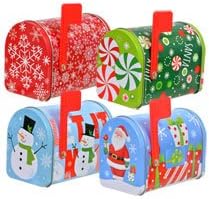 TBC HOME DECOR Christmas Prints Mailbox-Shaped Tins with Lids - Set of 4