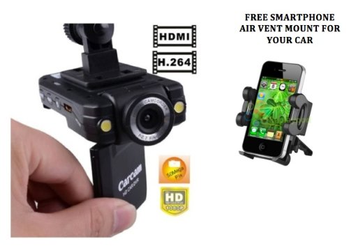 HD 1080p Car Dashboard Camera Car Accident DVR with LCD and 140 degree wide angle lense IR NIght Vision HD WITH FREE Smartphone Air Vent Mount