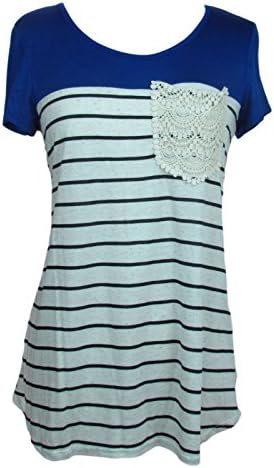 Women's Clothing Wide Striped Color Block Loose Fitted Top (Medium, Royal Blue)