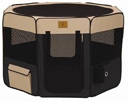 Precision Pet Soft Side Play Yard, Navy/Tan, Large