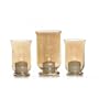 Amber Luster Glass Hurricane with Etching leaf, Set of 3