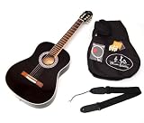 Produkt-Bild: EQ Elektro Akustik Klassik Konzert Gitarre in Schwarz mit Rosenholz und Zubeh&ouml;r-set: gepolsterte Tasche, Gurt, Stimmpfeife und Ersatzsaiten
