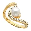 18K Yellow Gold Akoya Cultured Pearl and Diamond Ring - 7.00mm