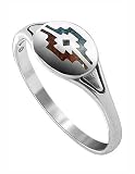 Sterling Silver Turquoise and Coral Southwestern 2mm Band Ring Size 5, 6, 7, 8, 9, 10