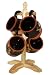4PC COFFEE MUGS W/ WOOD RACK TUSCANY GARDEN BROWN