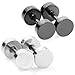JewelrieShop Black Faux Gauges Plugs Earrings for Men Stainless Steel Dot Disc Studs Circle Flat Back Cheater Tunnel Dumbbell Earrings Women(18 Gauges,2 Pairs,3-14mm,Black and Silver)