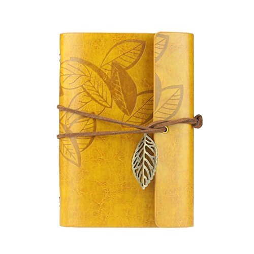 Towallmark(TM)Vintage Leaf Leather Cover Loose Leaf Blank Notebook Journal Diary Gift (Yellow)