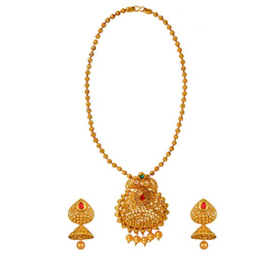 Graykart Meenakari Design Kundan Pendant and Chain Set with Zumki Earrings(Gold)