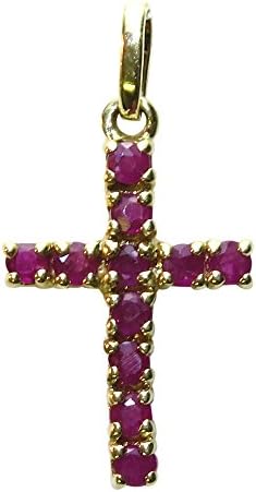 14K Yellow Gold Ruby Cross shaped Pendant