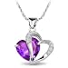 Rhodium Plated 925 Silver Diamond Accent Amethyst Heart Shape Pendant Necklace 18