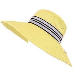 Upf 50+ Sun Beach Braid Ribbon Hat Floppy 5" Brim Beige