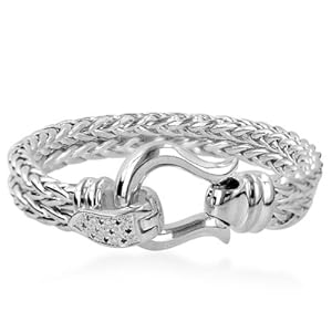 Sterling Silver Two Rows Diamond Link Bracelet 7.5"