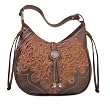 American West Brown Western Tooled Leather Scoop Top Hobo Bag Desert Bloom