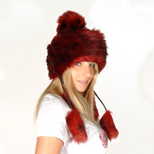 Faux Fox Fur Winter Mongolian Hat Women Trapper Russian Style Hat Cossack Pompom