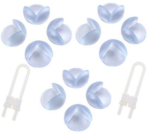 Baby Safety Corner Guards And Edge Bumper With Cabinet Lock by Little Lamby (12 Pack) - Easy Installing, Impact Absorbing, Made Of BPA Free Premium Quality Material For Better Protection.