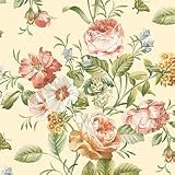 Coral/ Cream Cabbage Roses Wallpaper
