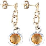 14K Yellow Gold Oval-Shaped Hand-Crafted Open Link Earrings, Enhanced with Semi Precious Stones, Surrounded by White Gold Round-Shaped Stations.