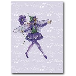 Happy Birthday with Violet Fairy - 5" x 7" Vellum Overlay Greeting Card