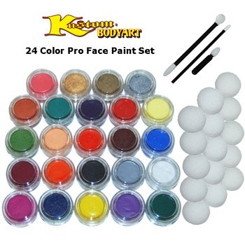 24 Color Pro Face Paint Color Set. Large 10-ml Jars with Applicator Kit. A Full 24 Color Rainbow Pallet, Perfect for Face Painting At Any Children's Party.