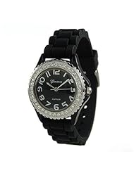 Mens & Womens Black Silicone Crystal Small Face Watch