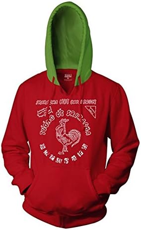 Sriracha Bottle Label Hoodie with Green Hood