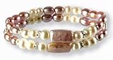 Double Strand Silver Roundel Elastic Rectangular Cultured Pearl Bracelet