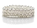 Double Row Genuine Button Pearl Stretchable Bracelet with Silver beads