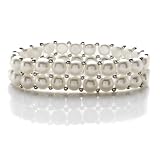 Double Row Genuine Button Pearl Stretchable Bracelet with Silver beads