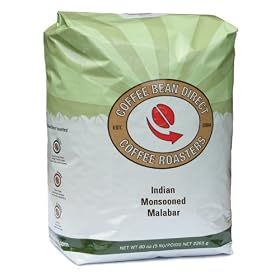 Coffee Bean Direct Indian Monsooned Malabar, Whole Bean Coffee, 5-Pound Bag