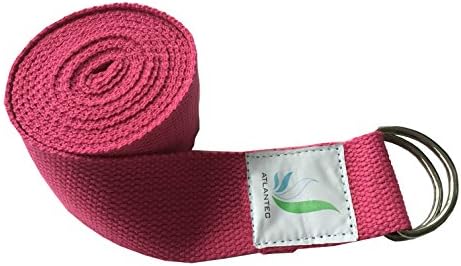 Atlantec Yoga Strap to Aid Flexibility &amp; Strength Made with the Best Cotton Material and Durable D Ring Buckle (Pink Rose Red)