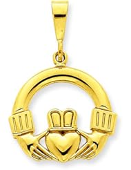 14K Yellow Gold Claddagh Pendant Jewelry Charm Irish