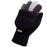 Elma Men's Wool Knitted Convertible Winter Fingerless Driving Gloves Mitten with Fold Back Pocket